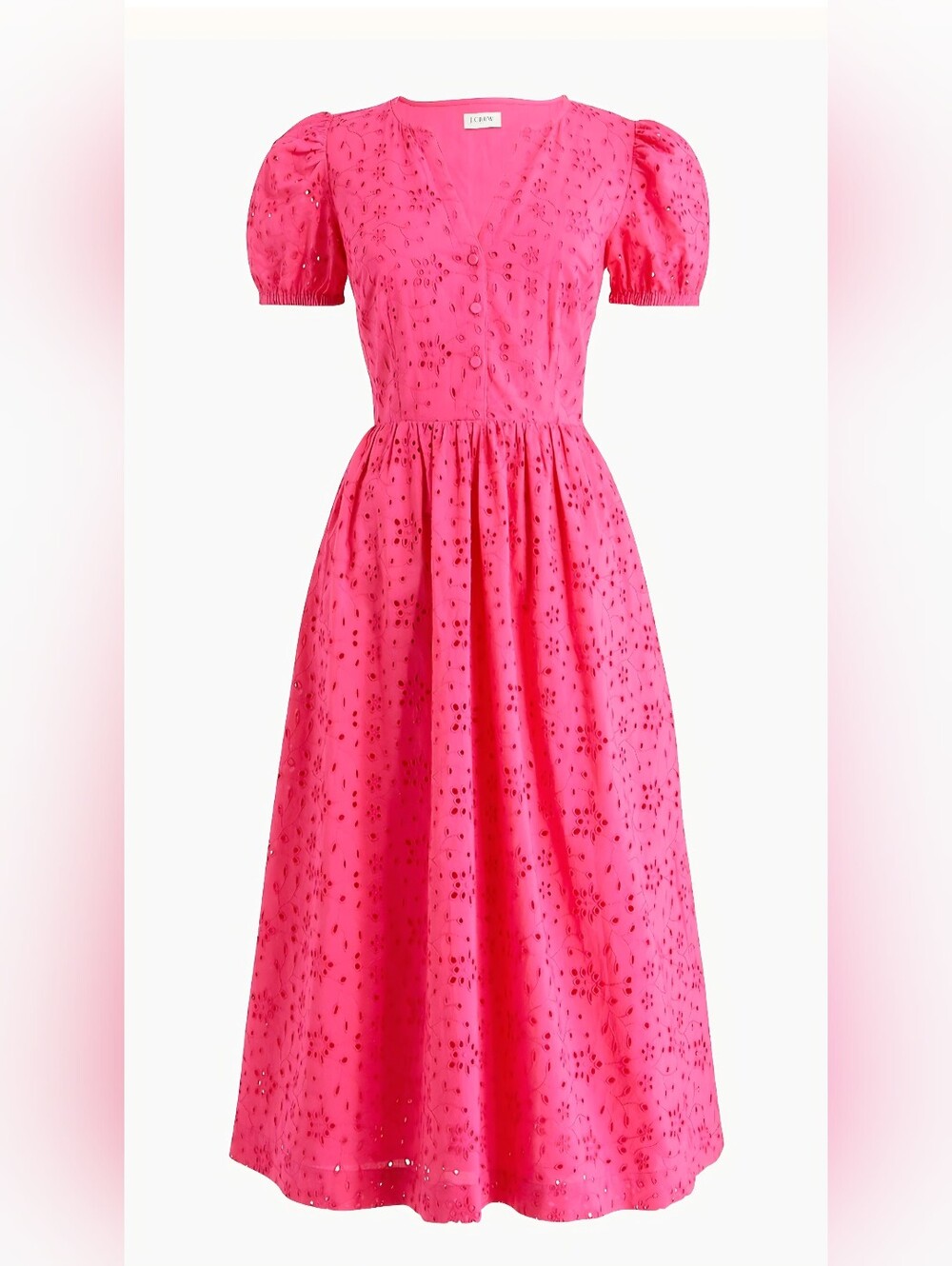 J. Crew Factory Pink Eyelet Midi Dress with Puff Sleeves